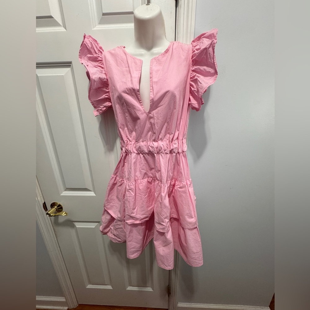 Pink Ruffled Mini cotton Dress size medium - Picture 4 of 6